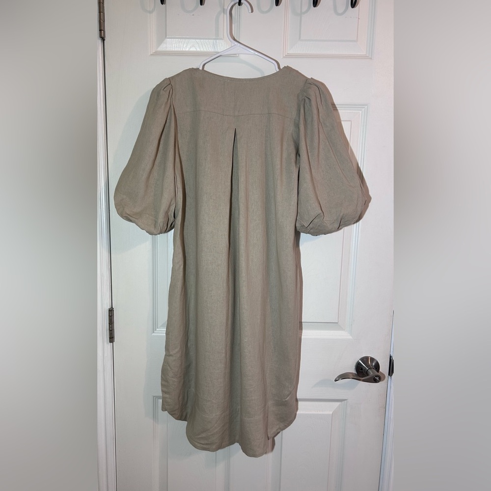 Cynthia Rowley Linen Blend Beige V‑Neck Puff Sleeve Mini Dress Sz XS - Picture 2 of 8